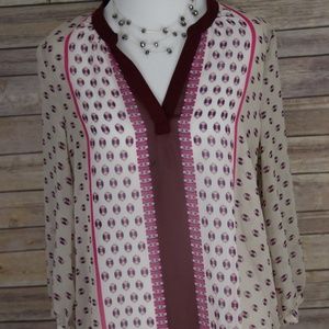 OLD NAVY Cream, Burgundy, and Pink Print Top
